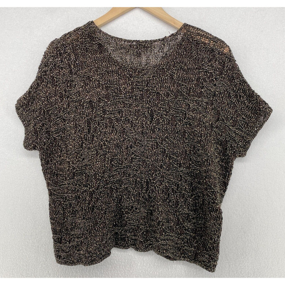 EILEEN FISHER Sweater XS Wrapped Sparkle Pullover Short Sleeve Brown Gold - Picture 4 of 14